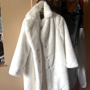White faux fur coat